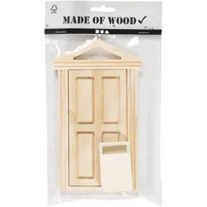 Ajtó kerettel  és postaládával, natúr fa