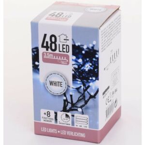 Ledfűzér, 48db-os, kül és beltéri, időzítős, hidegfehér