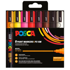 UNI POSCA akrilfilctoll készlet, PC-5M 8db MELEG SZÍNEK