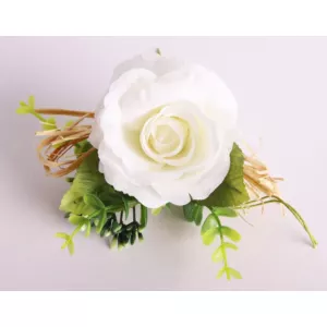 Művirág rózsa pick, levélel és bogyóval, fehér 26cm