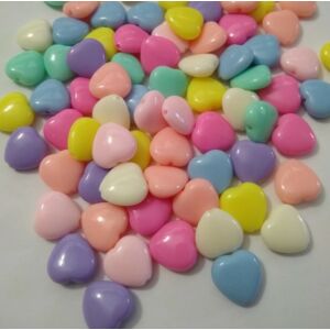 Szív gyöngykészlet, műanyag cukorka színű mix 15g