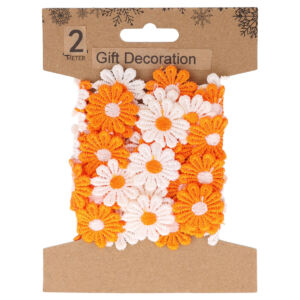 Virágos szalag 2m, Fehér és narancs virágok