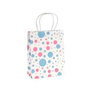 Papír ajándéktasak - kék és rózsaszín pöttyös 23x18cm