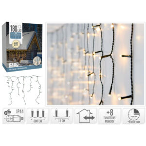 Jégcsap Ledfüzér, 180db-os, kül és beltéri, időzítős, melegfényű