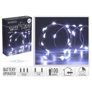 drótos ledfüzér, 100db-os, hideg fényű