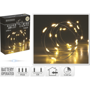 drótos ledfüzér, 100db-os, meleg fényű