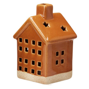 Kerámia házikó LED-es, 11cm BARNA