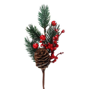 Karácsonyi betűző, fenyőág bogyóval és tobozzal 20cm