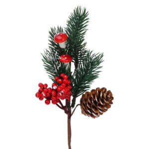 Karácsonyi betűző, fenyőág gombával, bogyóval és tobozzal 20cm