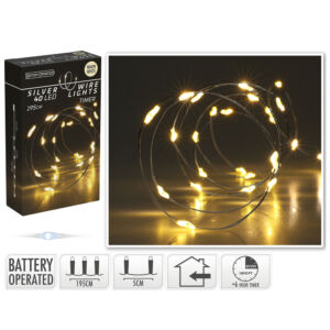 drótos ledfüzér, 40db-os, melegfényű