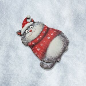 Színes fatábla - Cica pulcsiban 7cm, 3db