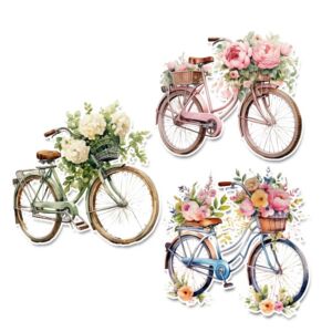 Színes fatábla - Virágos biciklik 7cm, 3db