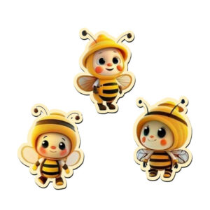 Színes fatábla - Méhecskék 7,5cm, 3db
