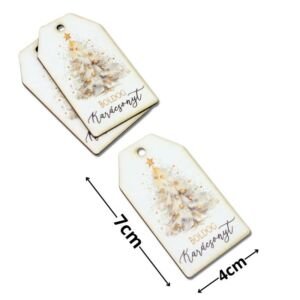 Színes fatábla - Boldog Karácsonyt arany fenyővel 7cm, 3db