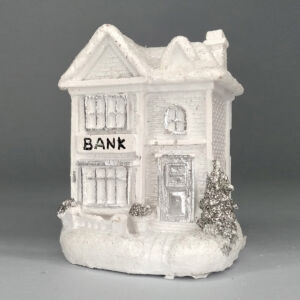 téli házikó LED-világítással, bank