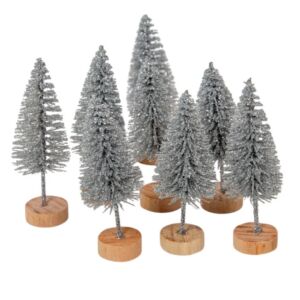 Glitteres ezüst fenyőfa 6cm/8db