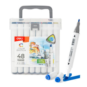 Deli Sketch Markers, kétvégű alkoholos filctoll készlet, 48db