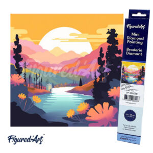 Figured'Art Gyémántszemes festmény 25x25cm, Naplemente a tónál