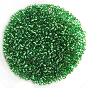 Kásagyöngy ezüstközepű, Zöld 2mm 15g/cs