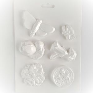 Műanyag öntőforma - Virágok és lepkék 6db