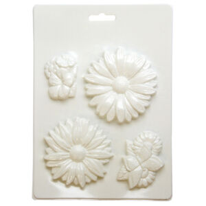 Műanyag öntőforma - Margaréták és pillangó 4db