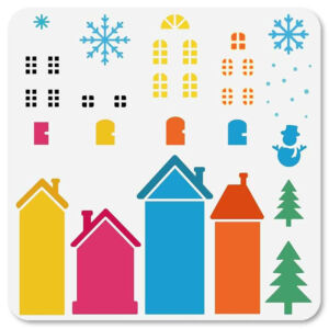 Stencil 30x30cm, téli házikók