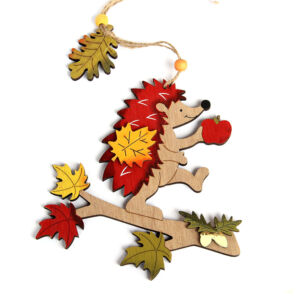 Fa kopogtató: süni és alma 15x15cm