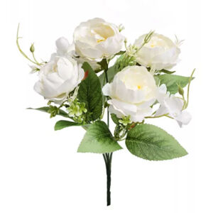 Művirág, fehér rózsacsokor, 30cm