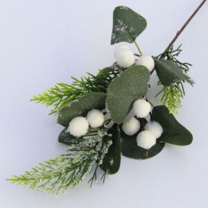 Karácsonyi betűző tujaág fehér bogyóval, deres 48cm