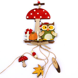 Fa kopogtató: bagoly és gomba 13,5x12cm