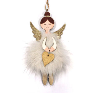 Angyalka szőrmés ruhában, lógatható FEHÉR