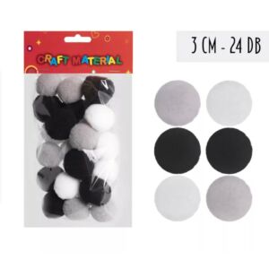 Pompon 30mm, 24db/cs FEKETE/FEHÉR/SZÜRKE