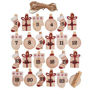 Adventi számozott fafigurák csipeszen, 4 cm