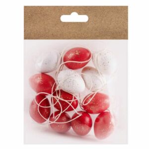 Dekor műanyag tojás 3x4cm piros/fehér 12db/cs
