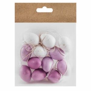 Dekor műanyag tojás 3x4cm lila/fehér 12db/cs