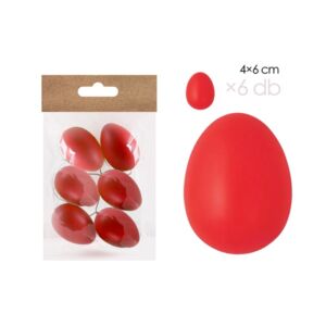 Dekor műanyag tojás 4x6cm, 6db/cs PIROS