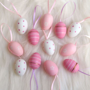 Dekor műanyag tojás 3x4cm fehér/rózsaszín/mintás 12db