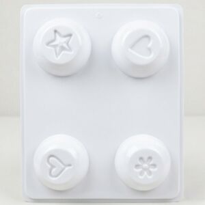 Műanyag szappanöntő forma - szívek, virág, csillag 4db