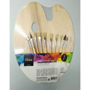 Fa festőpaletta és ecsetek, 12+1 db
