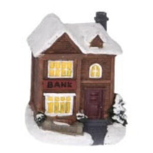 téli házikó LED-világítással, bank