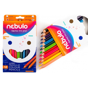 Színes ceruza készlet, jumbo háromszög, 12 színes, Nebulo