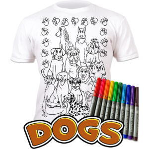 Újraszínezhető póló választható méretben, Kutyák