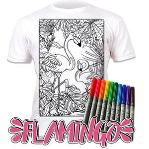 színezhető póló, flamingó