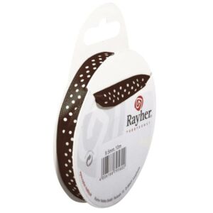 Kép 2/2 - Pöttyös szaténszalag 9,5mm*10m, sötétbarna