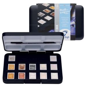 Kép 3/5 - Talens Van Gogh akvarellfesték készlet 12szín, ecsettel: metál és interference színek