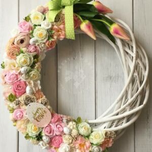 Kép 2/3 - Széles vesszőkoszorú 20cm FEHÉR