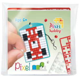 Kép 1/2 - Pixel kulcstartó szett, színes alaplappal - VERSENYAUTÓ