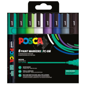 Kép 1/8 - UNI POSCA akrilfilctoll készlet, PC-5M 8db HIDEG SZÍNEK