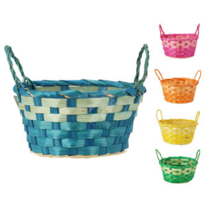 Kép 2/4 - Színes fonott bambuszkosárka, 18x9 cm