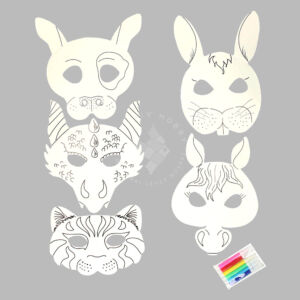 Kép 2/2 - Színezhető állatos álarcok filctollakkal 6db/cs